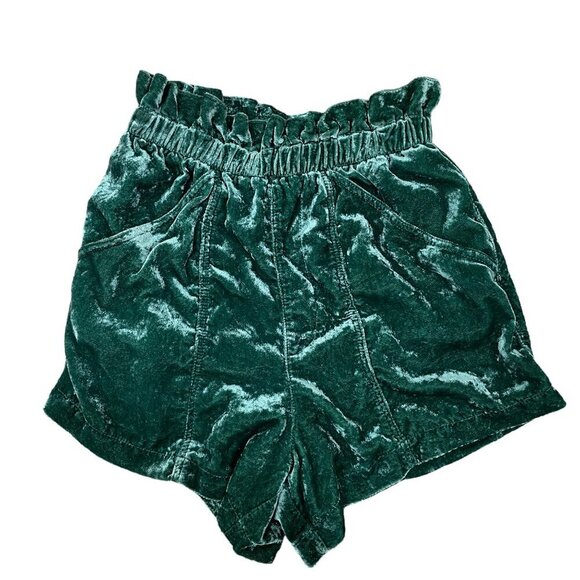 Free People Pants - Free People Size S At First Sight Velvet Shorts Paper Bag‎ Waist Pleated Green